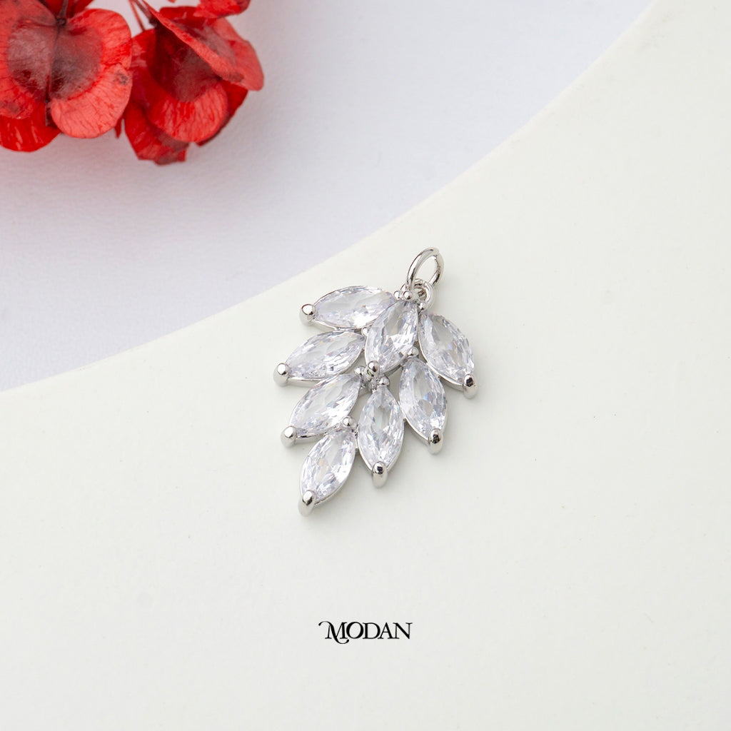 Sparkling Marquise Leaf DIY Pendant Liontin Daun Pesta Hypoallergenic Gold Plated