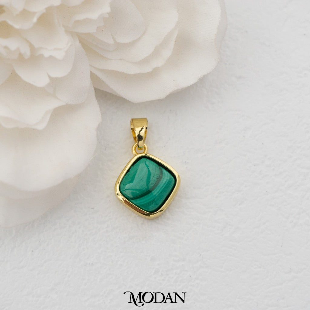 Malachite Rhombus Rectangular DIY Pendant Liontin Bandul Kalung Batu Hijau Hypoallergenic Gold Filled