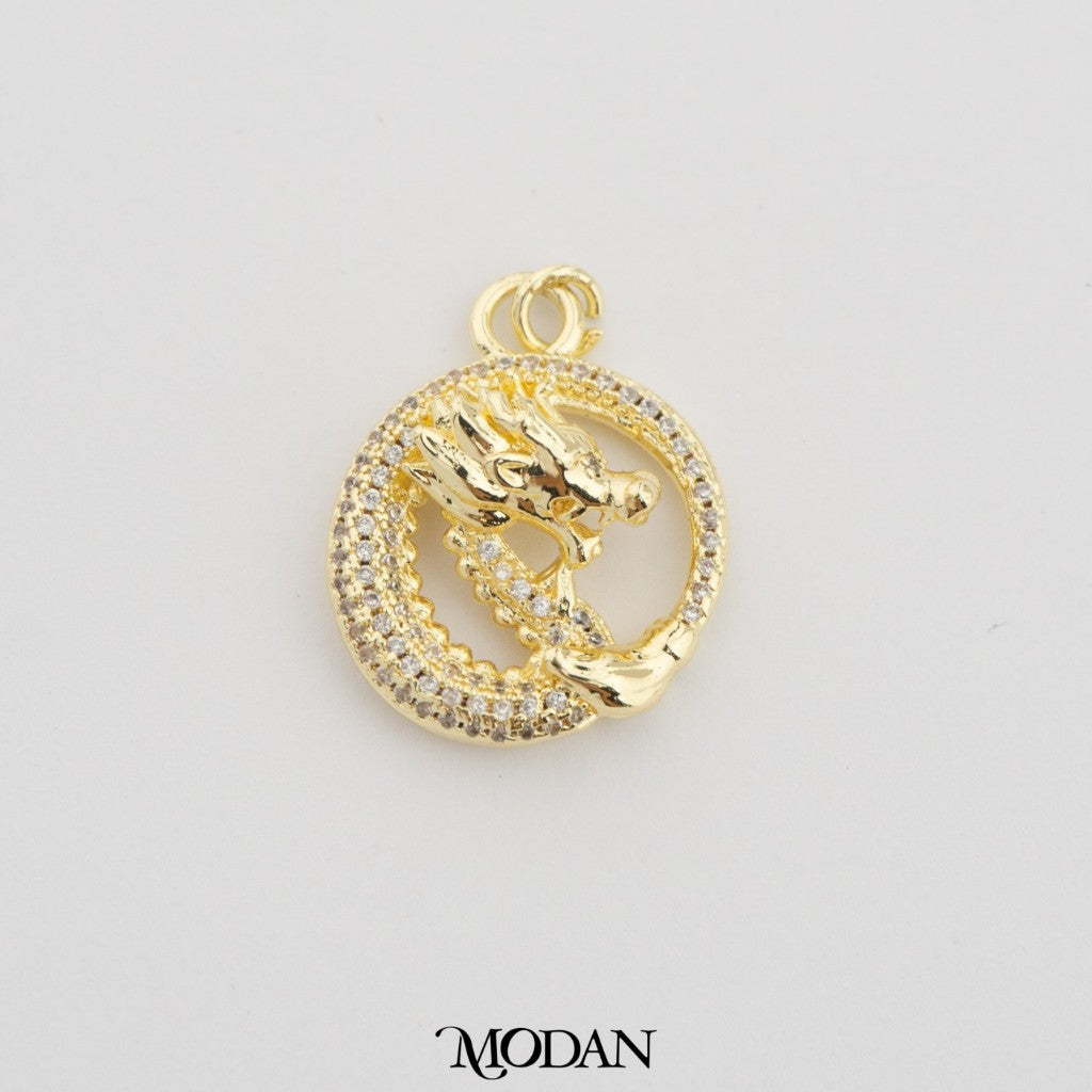 Dragon Round Pendant DIY Pendant Liontin Naga Bulat Hypoallergenic Gold Filled