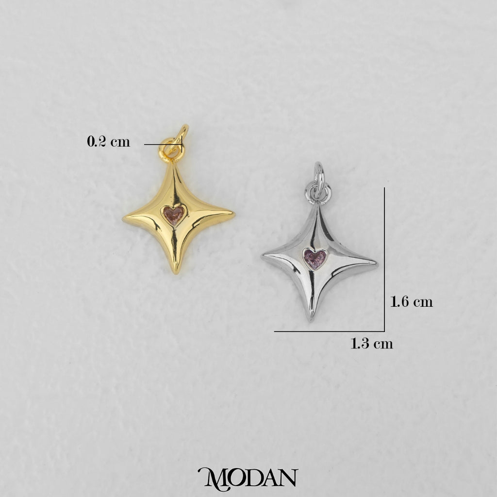 Pink Heart Starburst Zirconia DIY Charm Liontin Kalung/Gelang Bintang Hypoallergenic Gold Filled