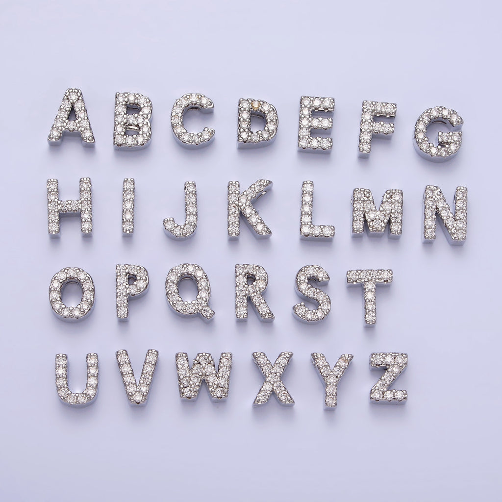 Silver and Gold Micro Paved Initial Letter Uppercase Alphabet Personalized Beads DIY Liontin Huruf Kapital Berlian Pasir Hypoallergenic Gold Filled