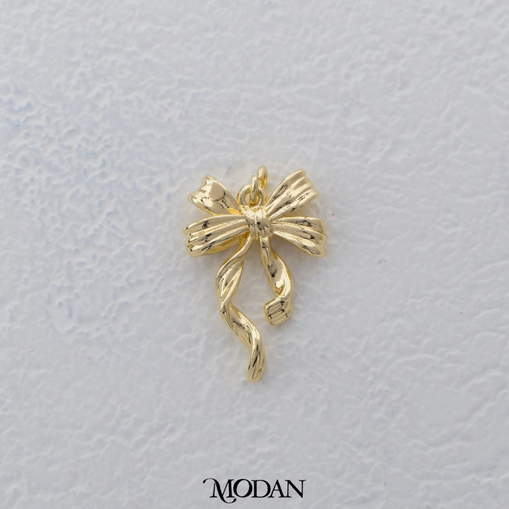 Textured Curly Ribbon Bow Pendant DIY Pendant Liontin Pita Hypoallergenic Gold Filled