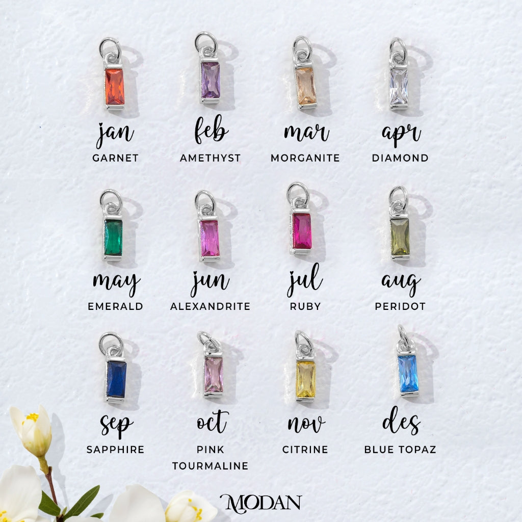 Colorful Mini Plain Rectangular Birthstone Charm DIY Charm Liontin Kalung Persegi Panjang Polos Bulan Lahir Warna-Warni Hypoallergenic Gold Filled
