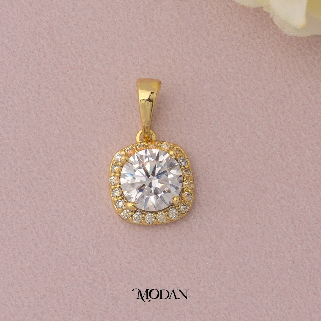 Micro Paved Geometric Bezel Bridal Pendant DIY Liontin Pesta Persegi Hypoallergenic Gold Plated