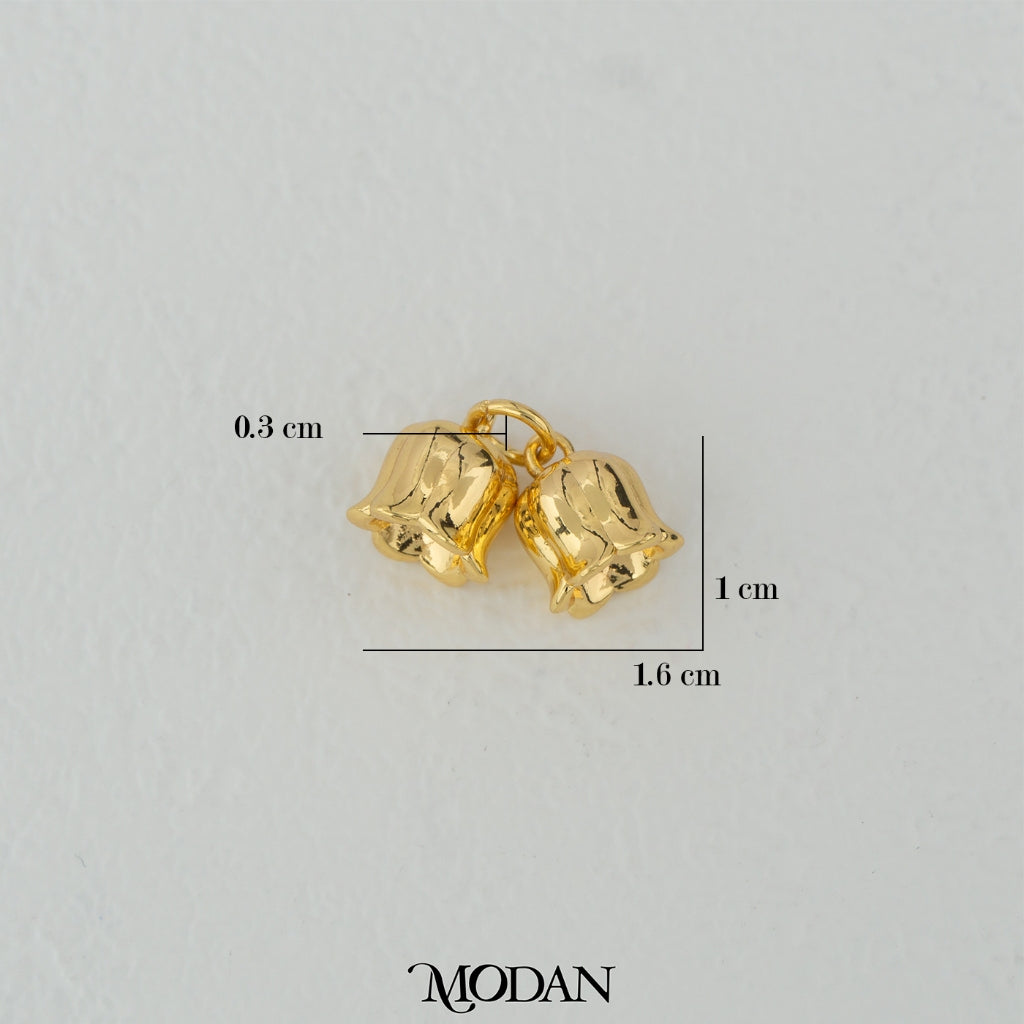 Golden Plain Lily of The Valley Flower Charm DIY Charm Liontin Bunga Kecil Hypoallergenic Gold Filled