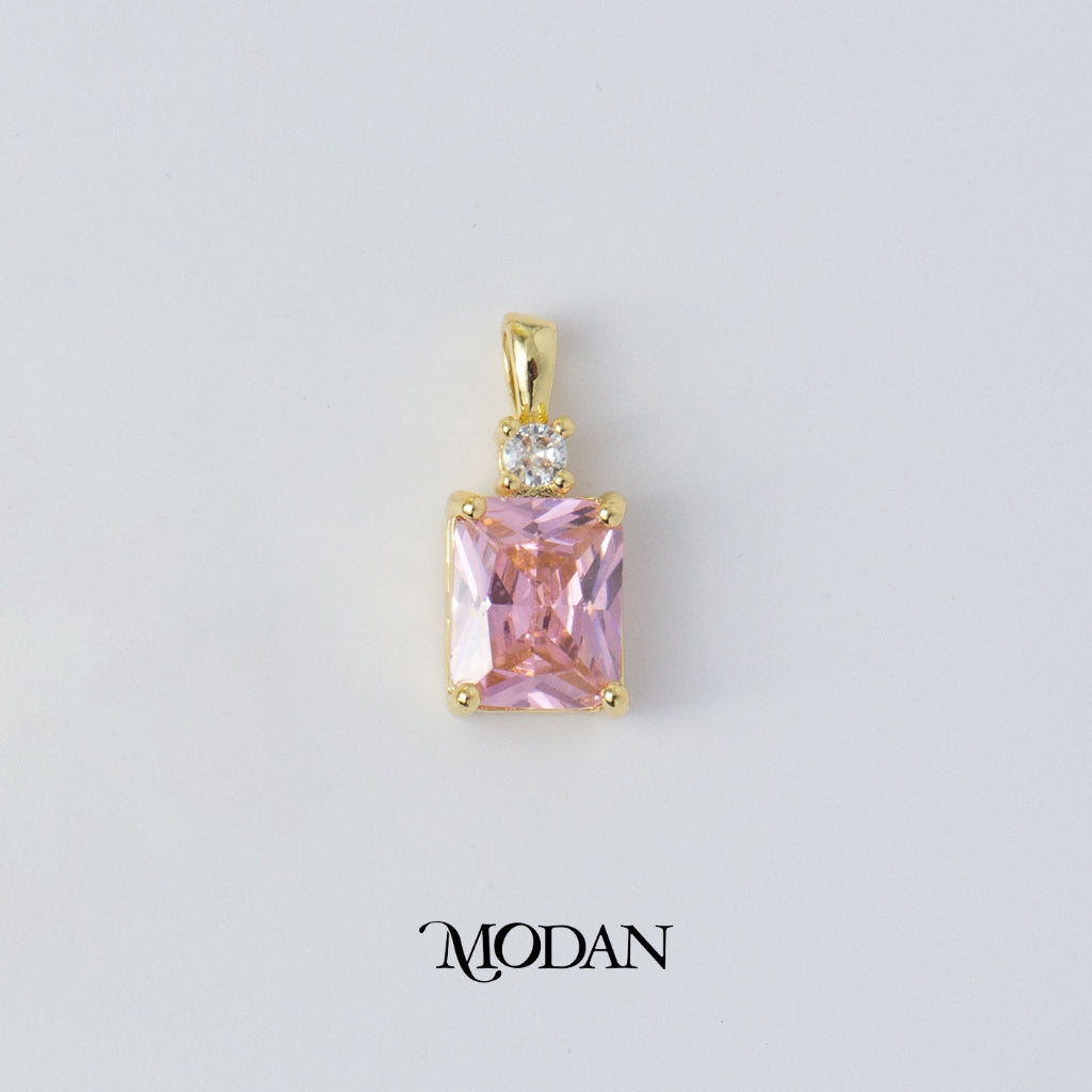Clear Pink Purple Rectangle Pendant DIY Liontin Pesta Persegi Panjang Warna - Warni Hypoallergenic Gold Plated