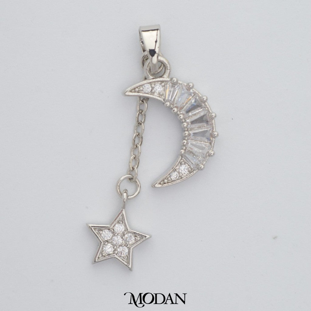Sparkling Moon and Star Drop Pendant DIY Pendant Liontin Bulan Bintang Jurai Juntai Berlian Hypoallergenic Gold Filled