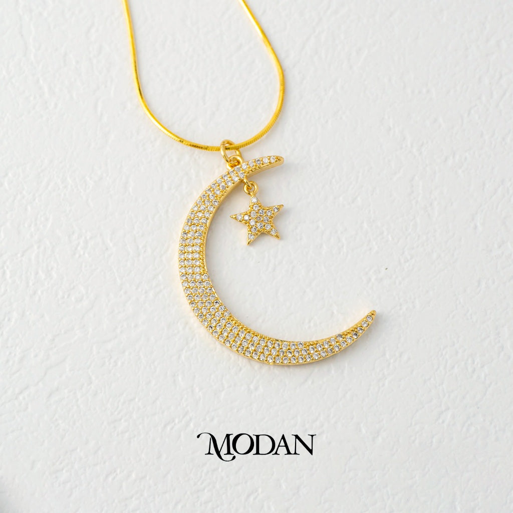 Micro Paved Moon and Star Muslim Pendant DIY Pendant Liontin Kalung Hijab Bulan Bintang Hypoallergenic Gold Plated