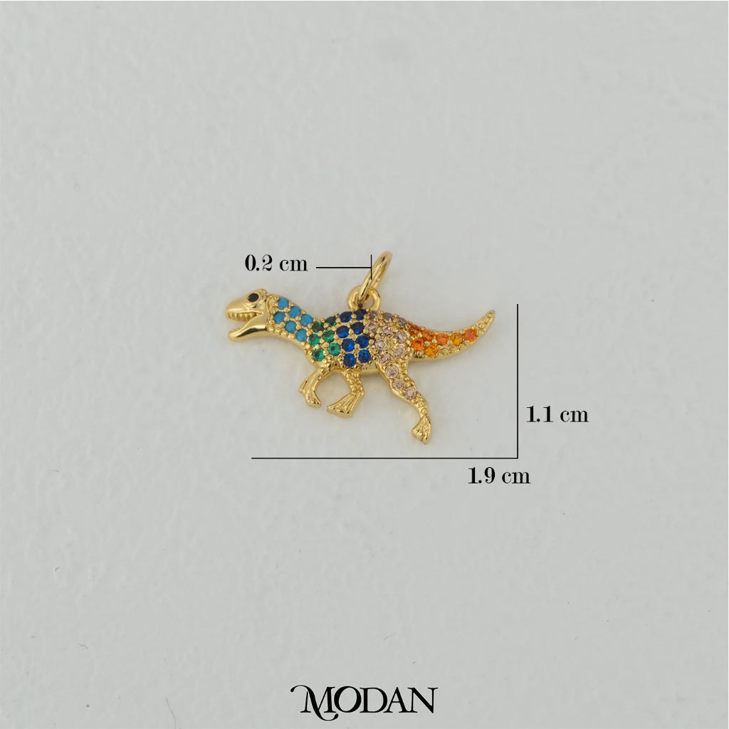 Colorful Micro Paved Dino Charm DIY Charm Liontin Hewan Dinosaurus Hypoallergenic Gold Filled