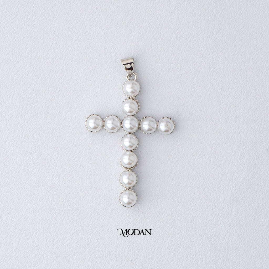 Unisex Religious Cross Faux Pearl Pendant DIY Pendant Liontin Salib Mutiara Imitasi Hypoallergenic Gold Plated