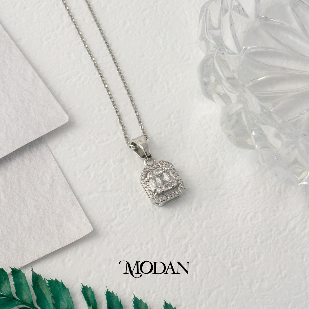 Baguette Cut Cluster Square Shaped Pendant DIY Pendant Liontin Pesta Persegi Hypoallergenic Gold Plated