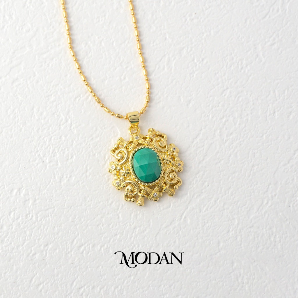 Antique Plain Green/Malachite Pendant DIY Liontin Bandul Vintage Hijau Antik Kebaya Traditional Hypoallergenic Gold Plated