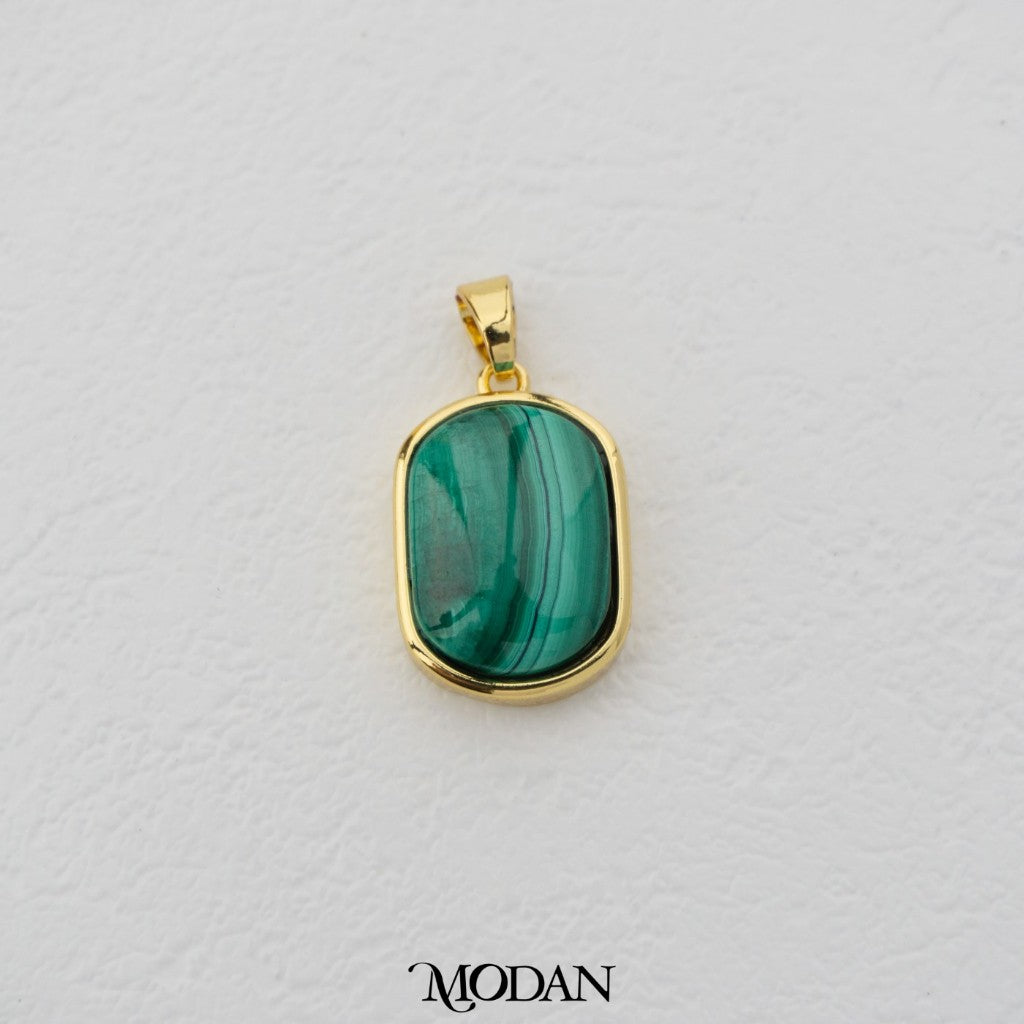 Natural Gemstones Malachite Round Rectangular Pendant DIY Pendant Liontin Bandul Kalung Batu Hijau Hypoallergenic Gold Filled