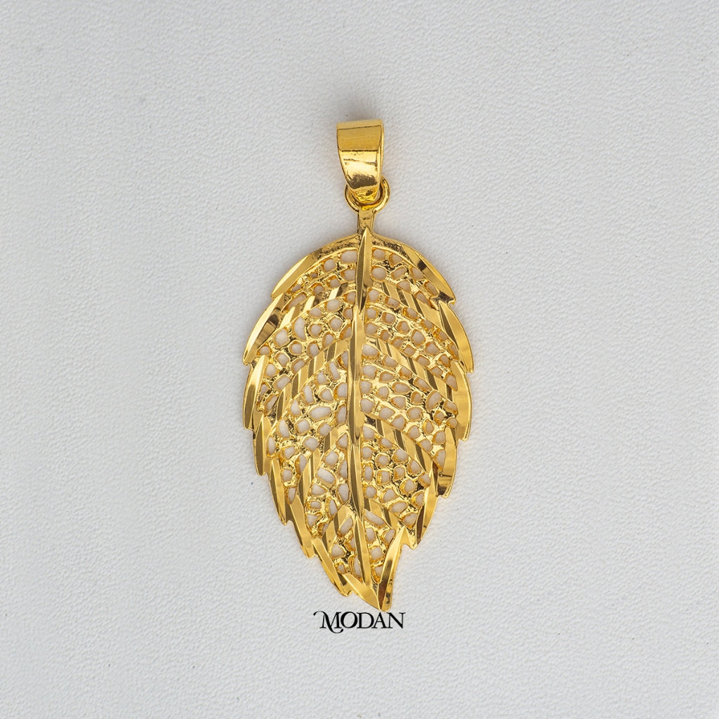 Golden Vintage Textured Leaf Pendant DIY Liontin Bandul Daun Hypoallergenic Gold Plated