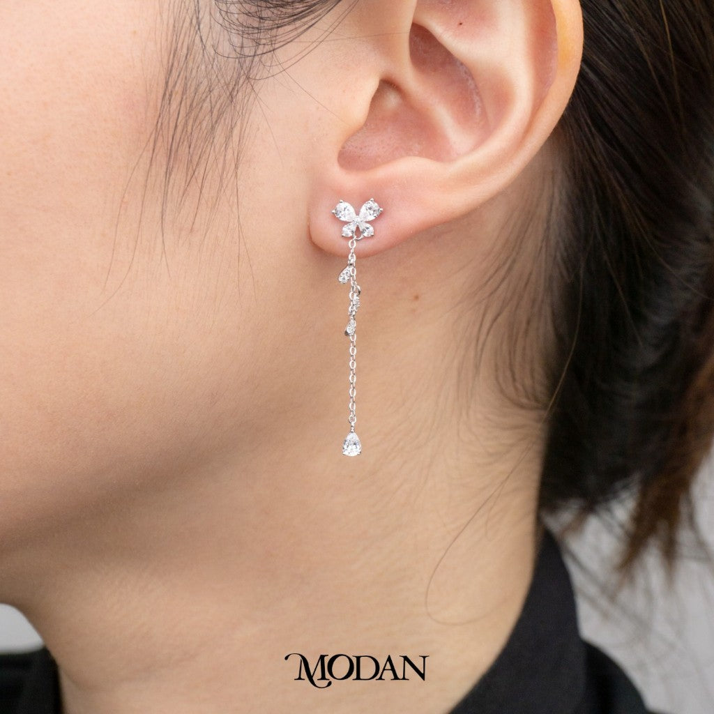 Sparkling Bridal Butterfly Drop Stud Earrings Anting Tusuk Pesta Kupu-Kupu Hypoallergenic Sterling Silver S925