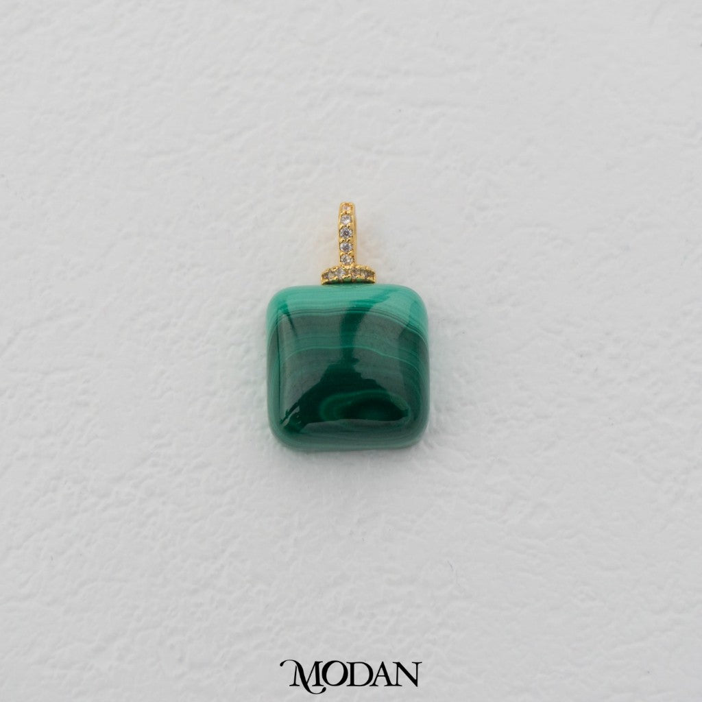 Micro Paved Malachite Square Rectangular DIY Pendant Liontin Bandul Kalung Batu Hijau Persegi Hypoallergenic Gold Filled