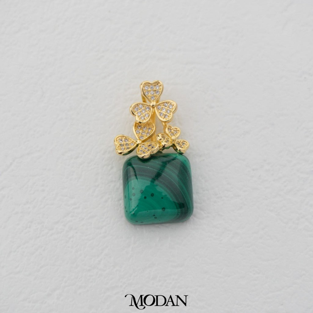 Clover Malachite Square Rectangular DIY Pendant Liontin Bandul Kalung Batu Hijau Persegi Hypoallergenic Gold Filled