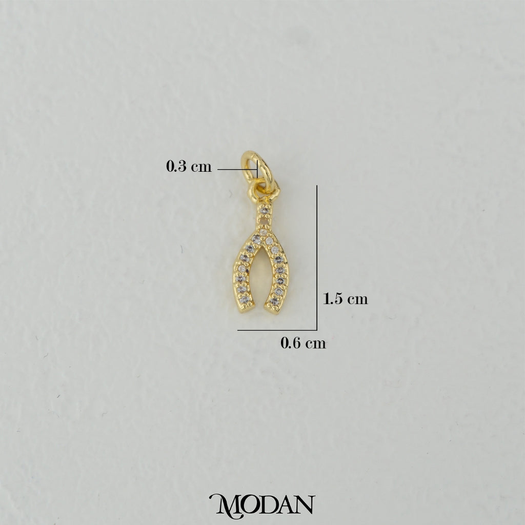 Micro Paved Wishbone Charm DIY Charm Liontin Berlian Hypoallergenic Gold Filled