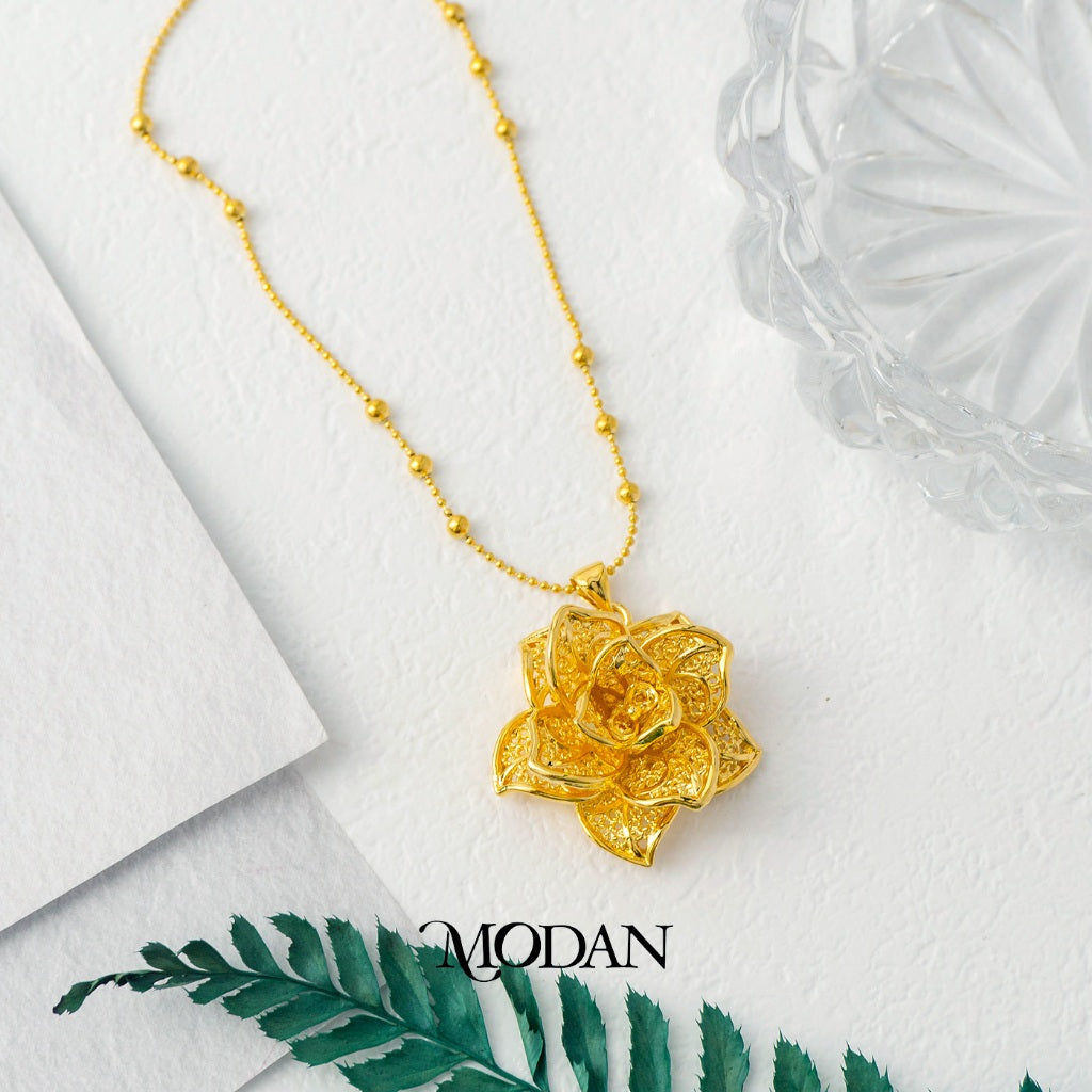Plain Vintage Style 3D Rose Flower Pendant DIY Liontin Bandul Bunga Mawar Kebaya Hypoallergenic Gold Plated