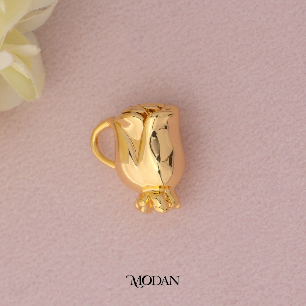 Rose Flower Cup Pendant DIY Liontin Bunga Mawar Hypoallergenic Gold Plated