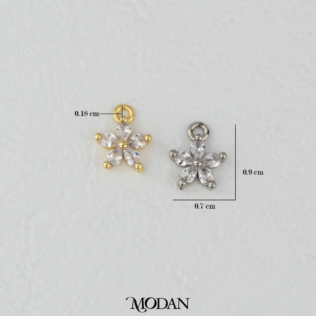 Mini Flower Clear Zirconia Charm DIY Charm Liontin Bunga Kecil Kilau Hypoallergenic Gold Filled