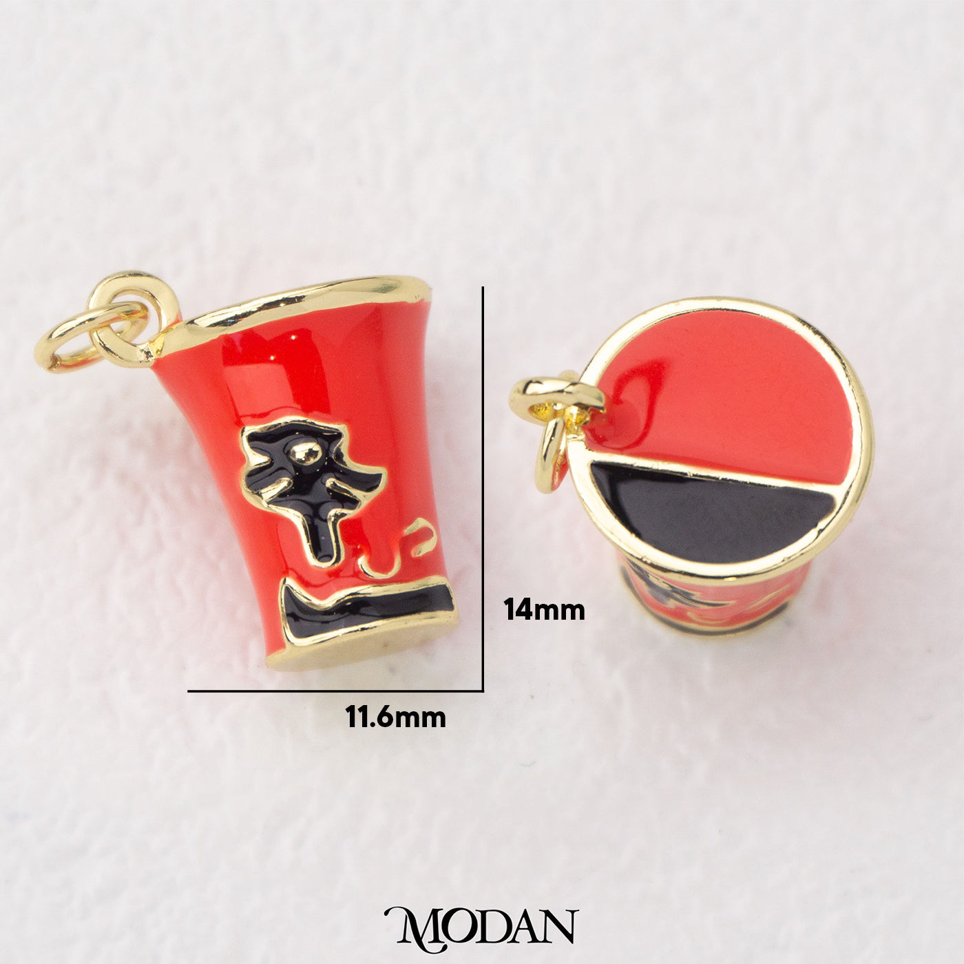 Chinese Red Cup Pendant Liontin Cup Merah Oriental Hoki Hypoallergenic Gold Filled