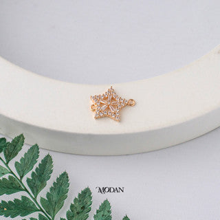 Sparkling Micro Paved Cubic Zirconia Rosegold Star DIY Connector Liontin Konektor Bintang Hypoallergenic Gold Plated