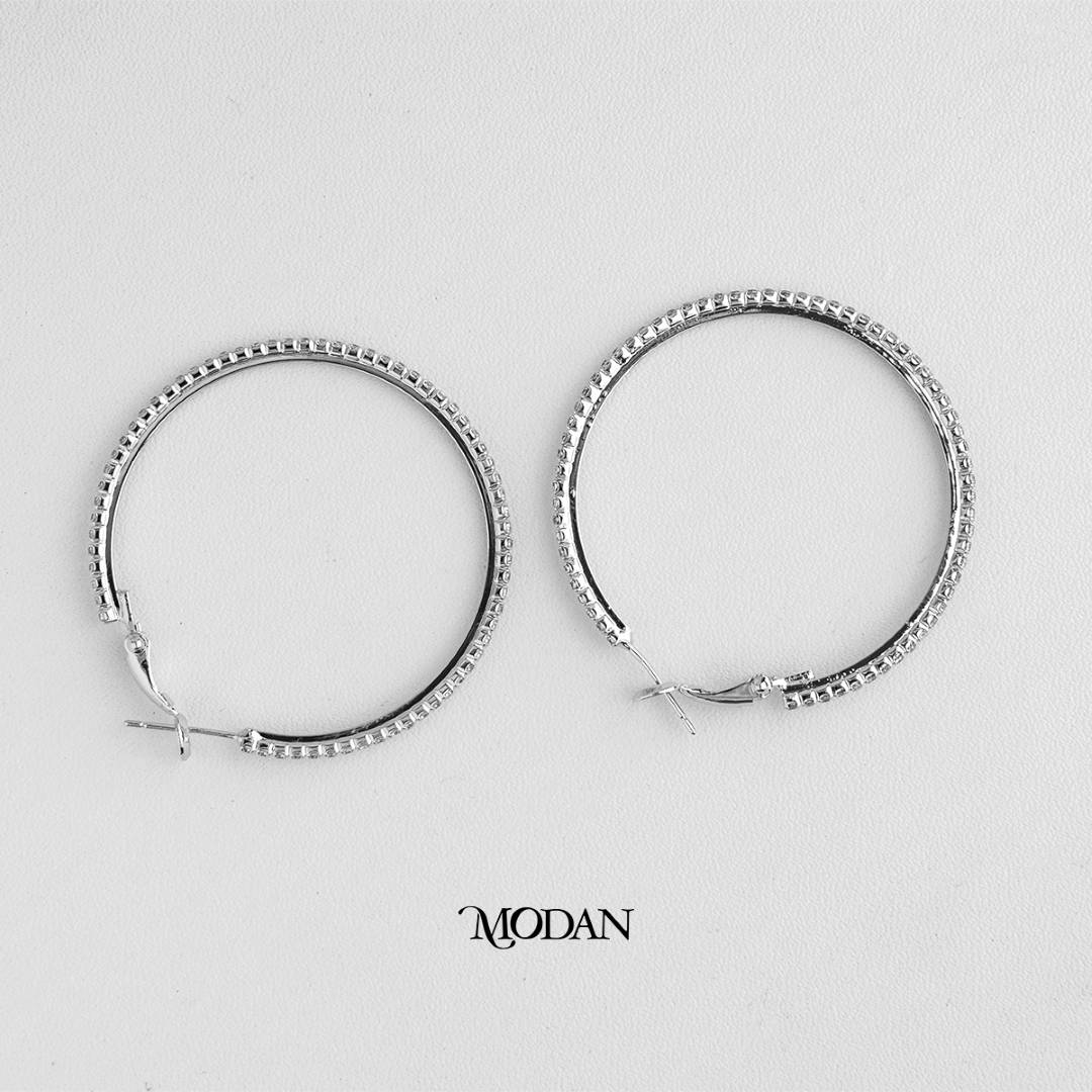 (43mm) Micro Paved Zirconia Tennis Round Hoop Earrings Anting Elegan Hypoallergenic Gold Plated