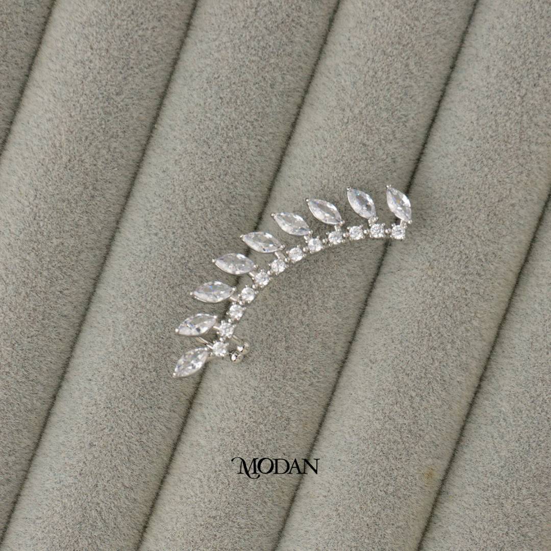 (45mm)(Left) Sparkling Bridal Leaf Earcuff Earring Hypoallergenic Gold Plated