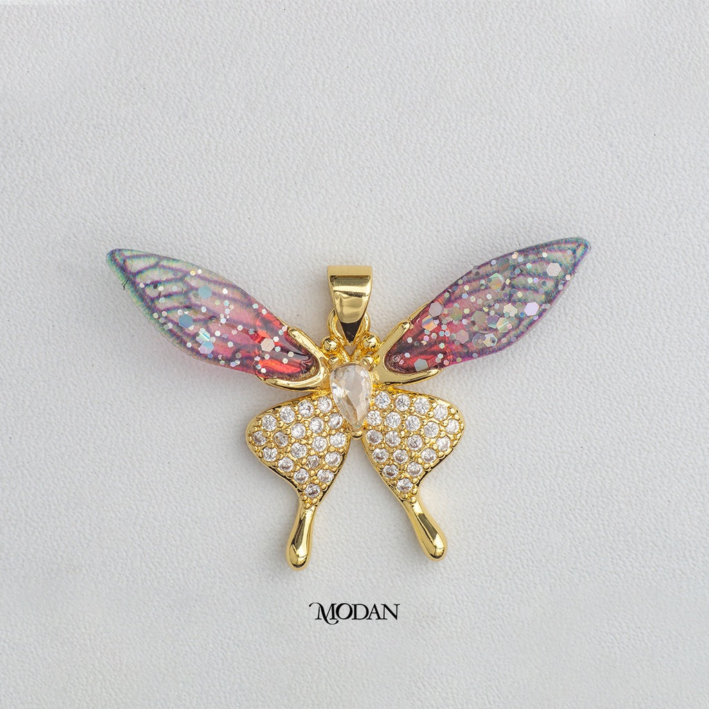Micro Paved Gradient Pink Butterfly Pendant DIY Pendant Liontin Kupu - Kupu Berlian Hypoallergenic Gold Plated