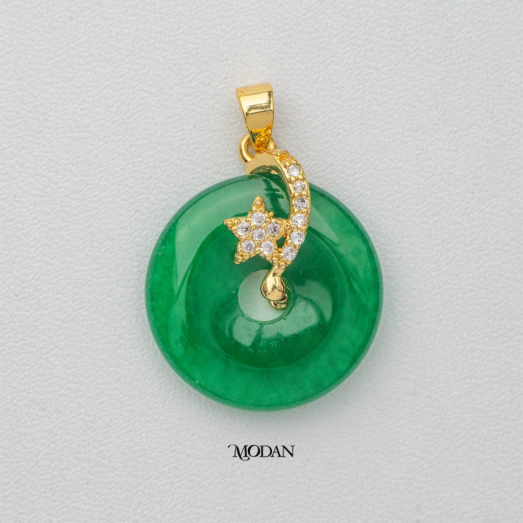 Green Jade Celestial Star Donut Pendant DIY Pendant Liontin Bentuk Donat Bintang Hypoallergenic Gold Filled