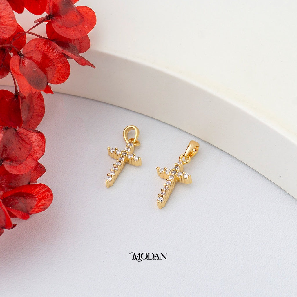 Plain Religious Sparkling Cross DIY Pendant Liontin Salib Hypoallergenic Gold Plated