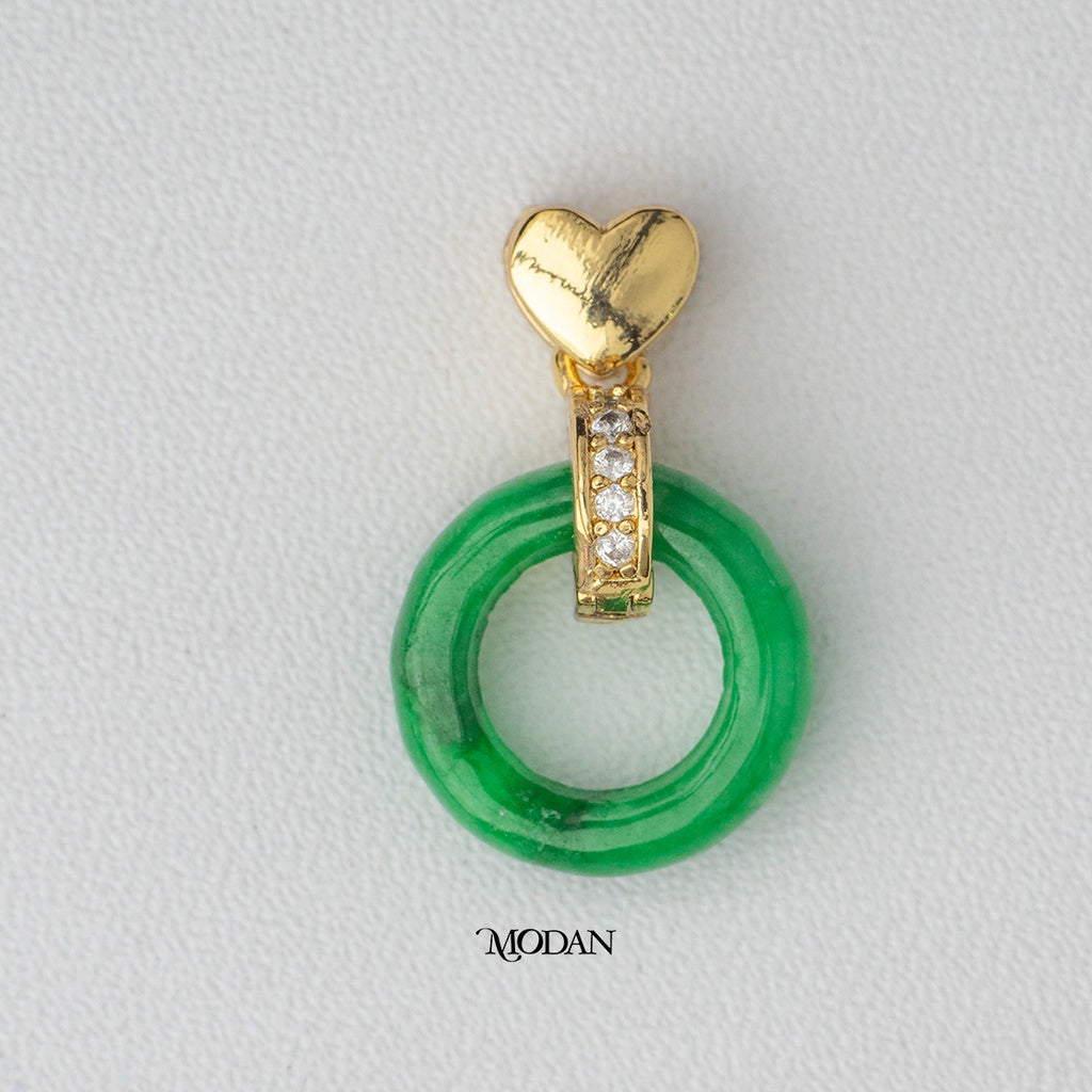 Mini Green Jade Heart Donut Pendant DIY Pendant Liontin Bentuk Donat Hati Hypoallergenic Gold Filled