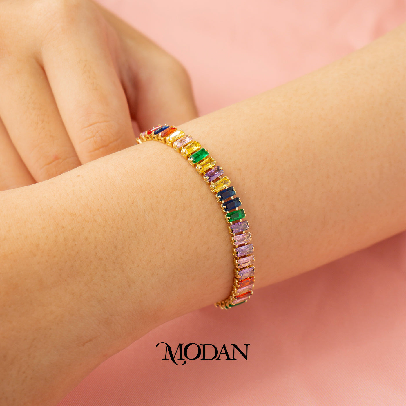 Colorful Baguette Adjustable Bracelet Gelang Fashion Warna Warni Hypoallergenic Gold Filled