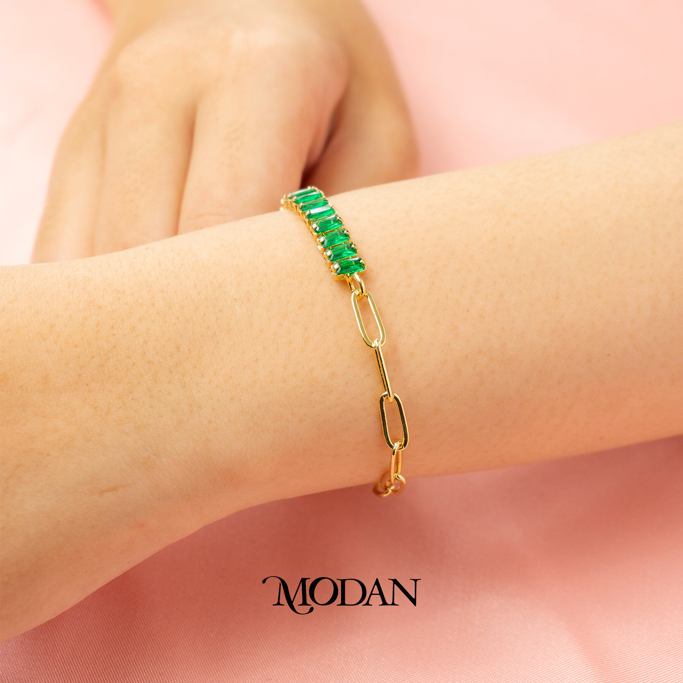 (17cm) Colorful Baguette Bracelet Gelang Fashion Warna Warni Hypoallergenic Gold Filled