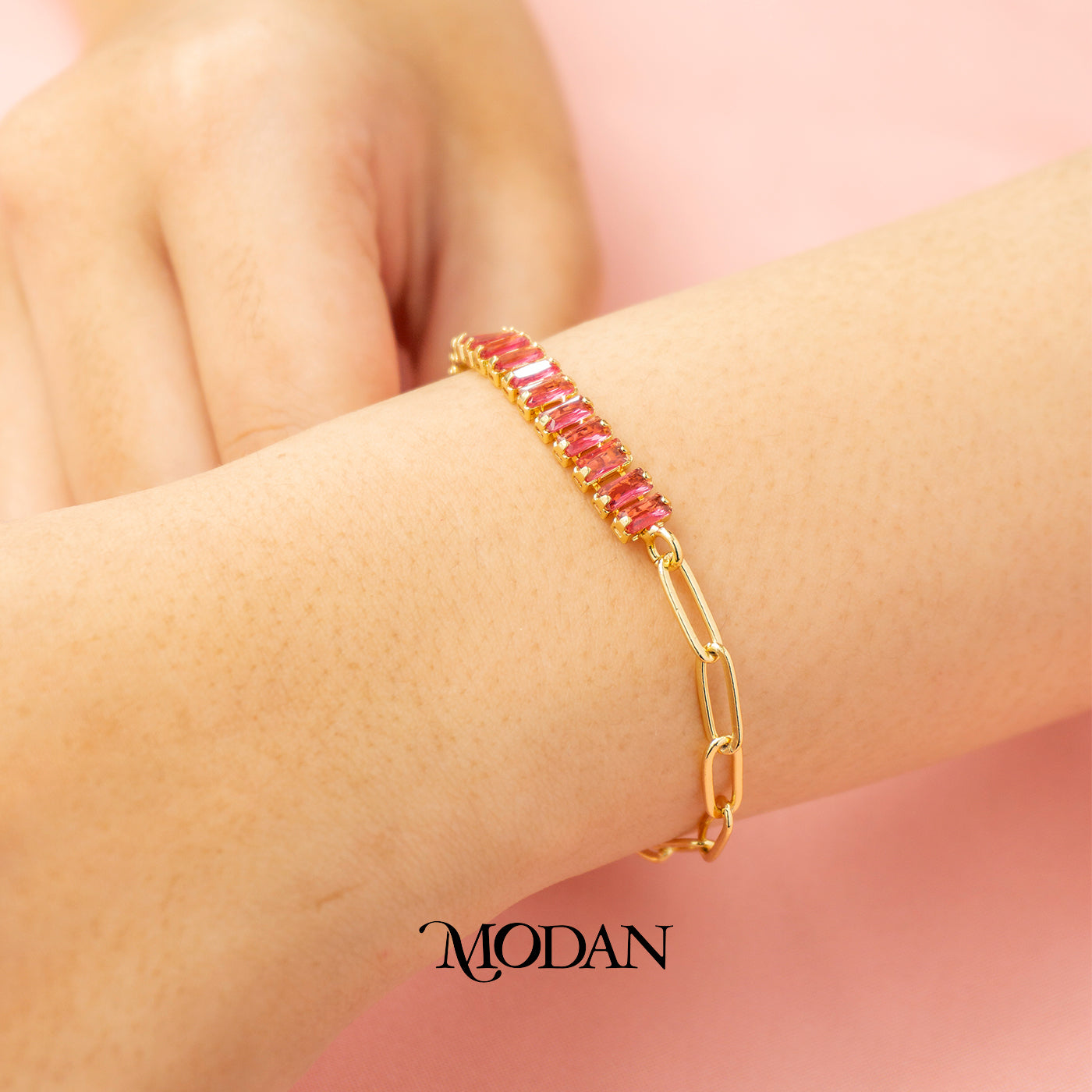 (17cm) Colorful Baguette Bracelet Gelang Fashion Warna Warni Hypoallergenic Gold Filled