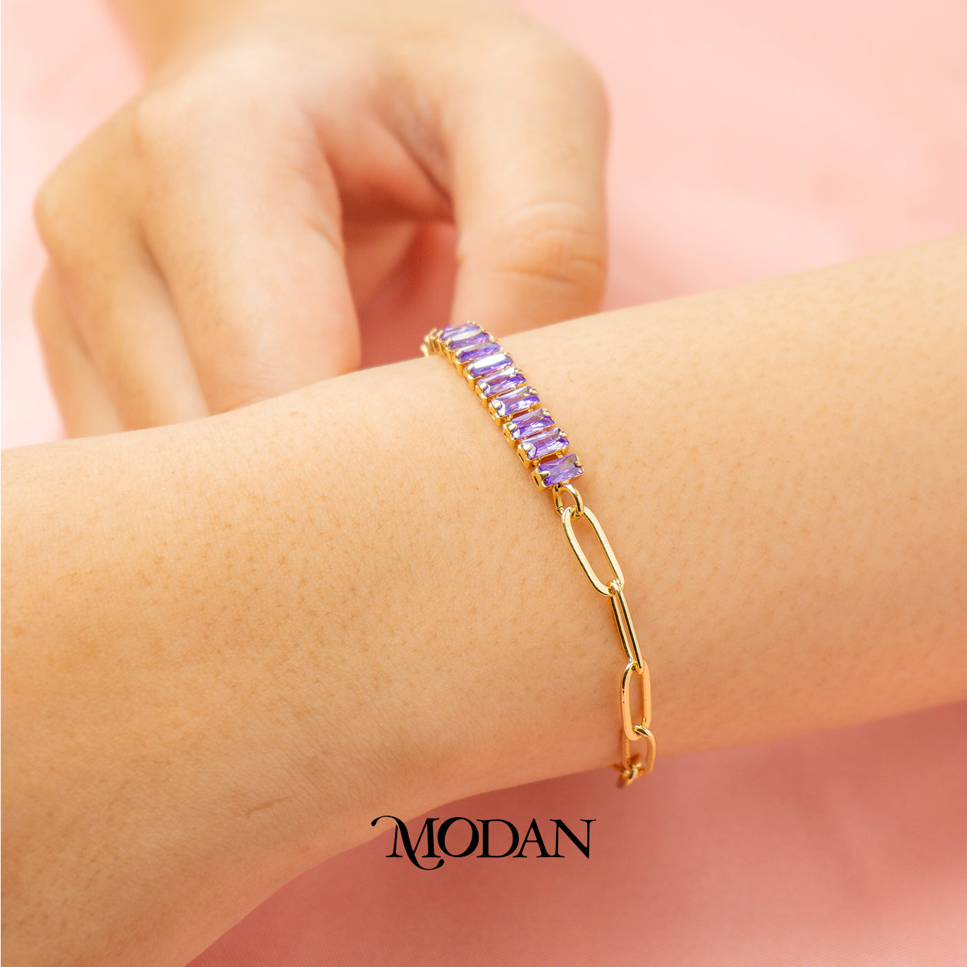 (17cm) Colorful Baguette Bracelet Gelang Fashion Warna Warni Hypoallergenic Gold Filled