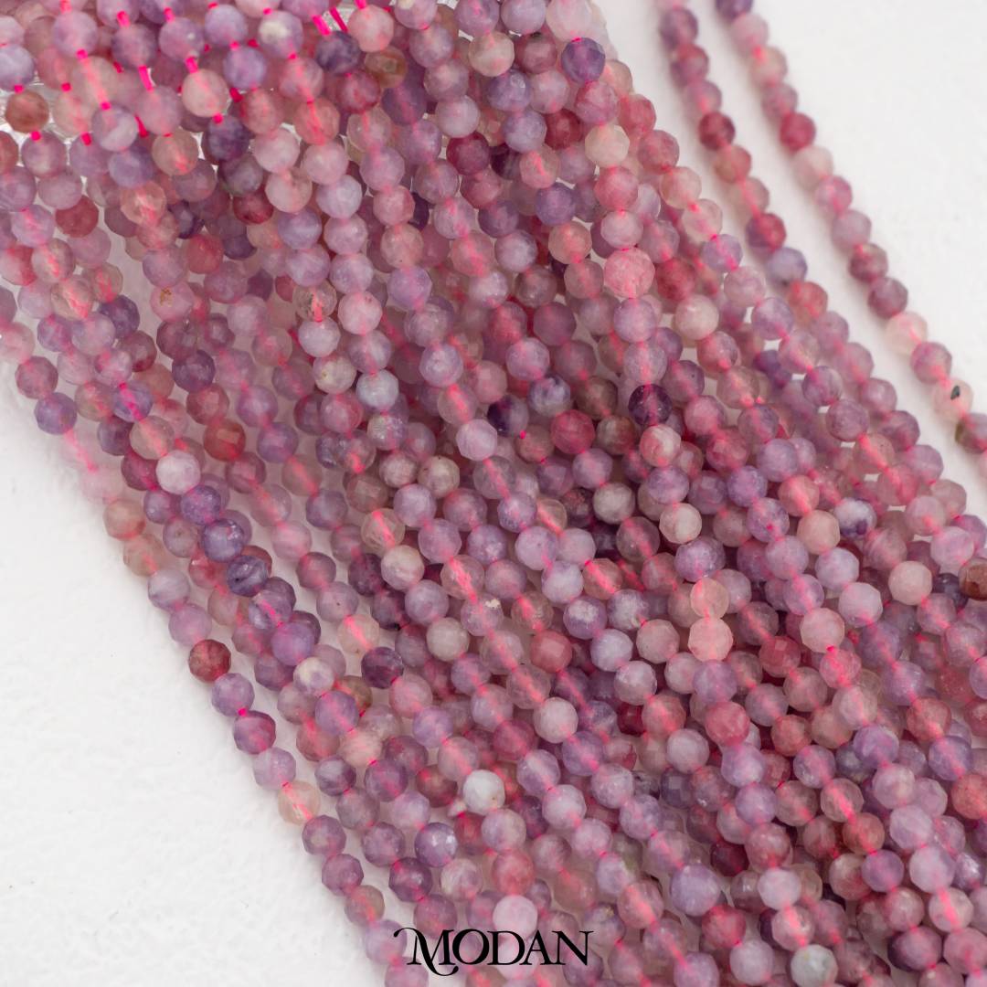 Natural Gemstones 3mm Beads For DIY Jewelry Accessories Manik Batuan Alam Tourmaline Pink Opal Garnet Moonstone