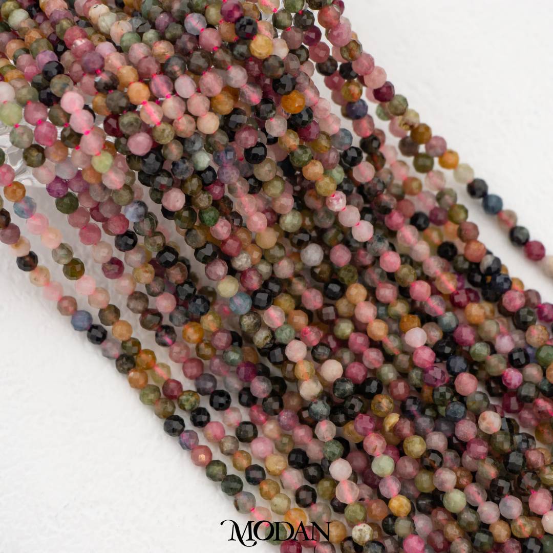 Natural Gemstones 3mm Beads For DIY Jewelry Accessories Manik Batuan Alam Tourmaline Pink Opal Garnet Moonstone