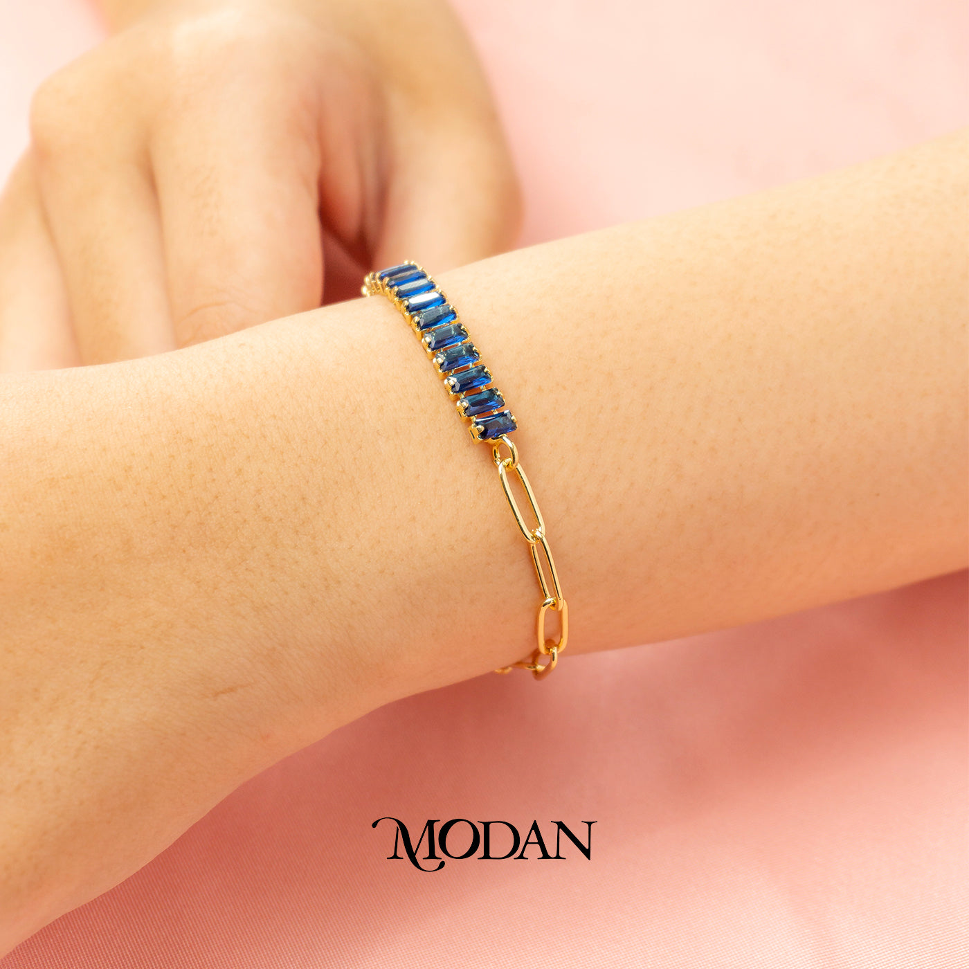(17cm) Colorful Baguette Bracelet Gelang Fashion Warna Warni Hypoallergenic Gold Filled