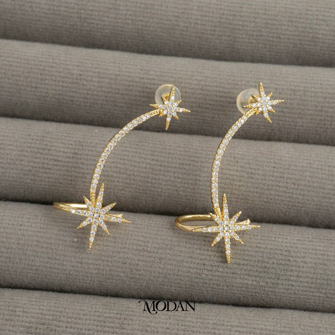 Sparkling Celestial Star Earcuff Anting Earcuff Bintang Sebelah Kiri Hypoallergenic Gold Plated