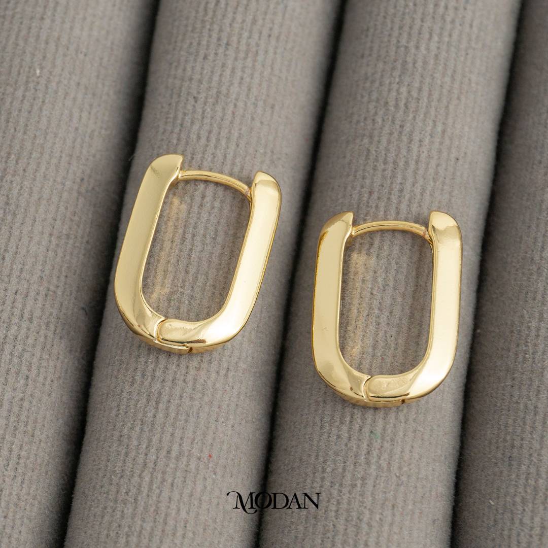 Simple Geometric Rectangular Hoop Earrings Anting Simple Hypoallergenic Gold Filled