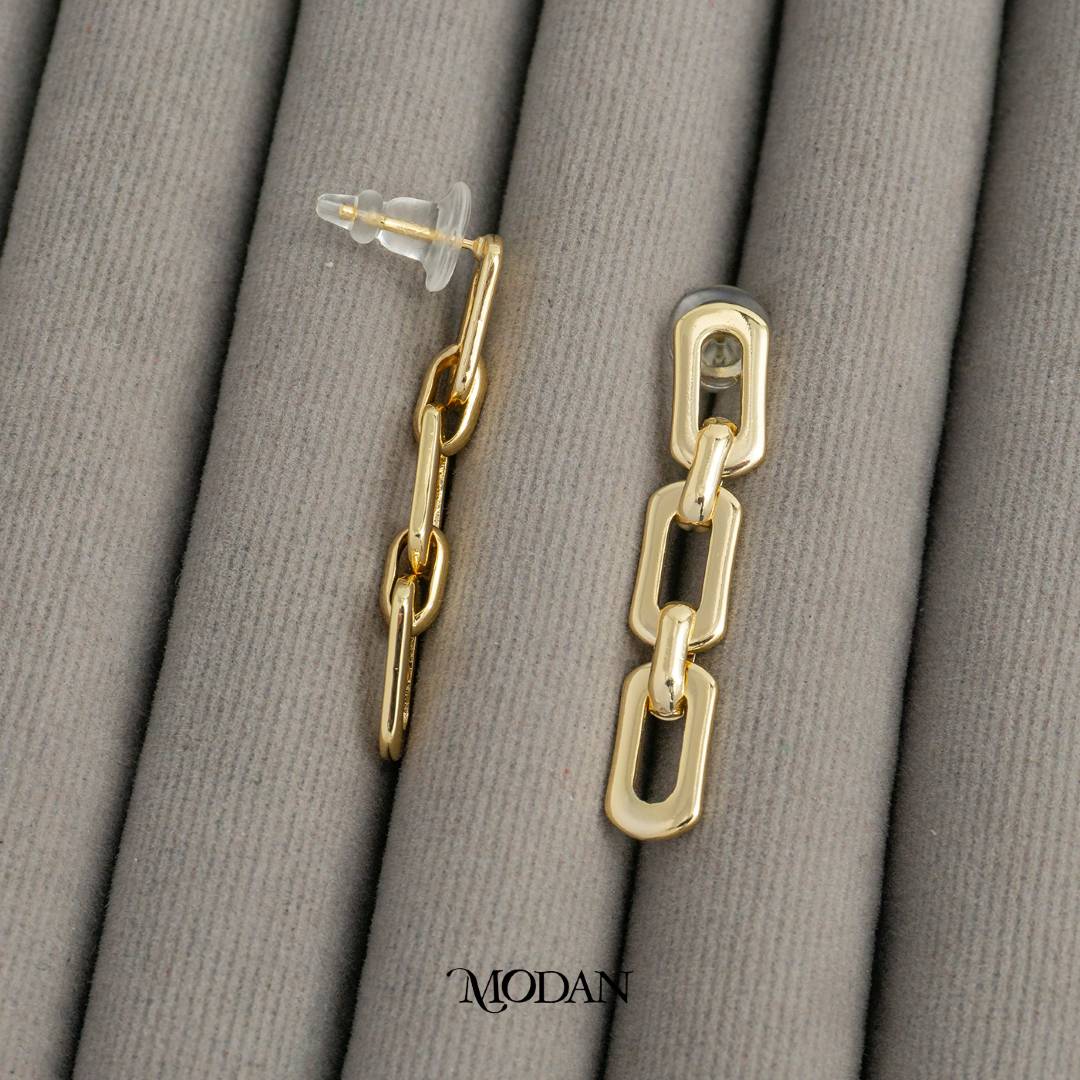 Geometric Link Drop Stud Earrings Anting Tusuk Gantung Hypoallergenic Gold Plated