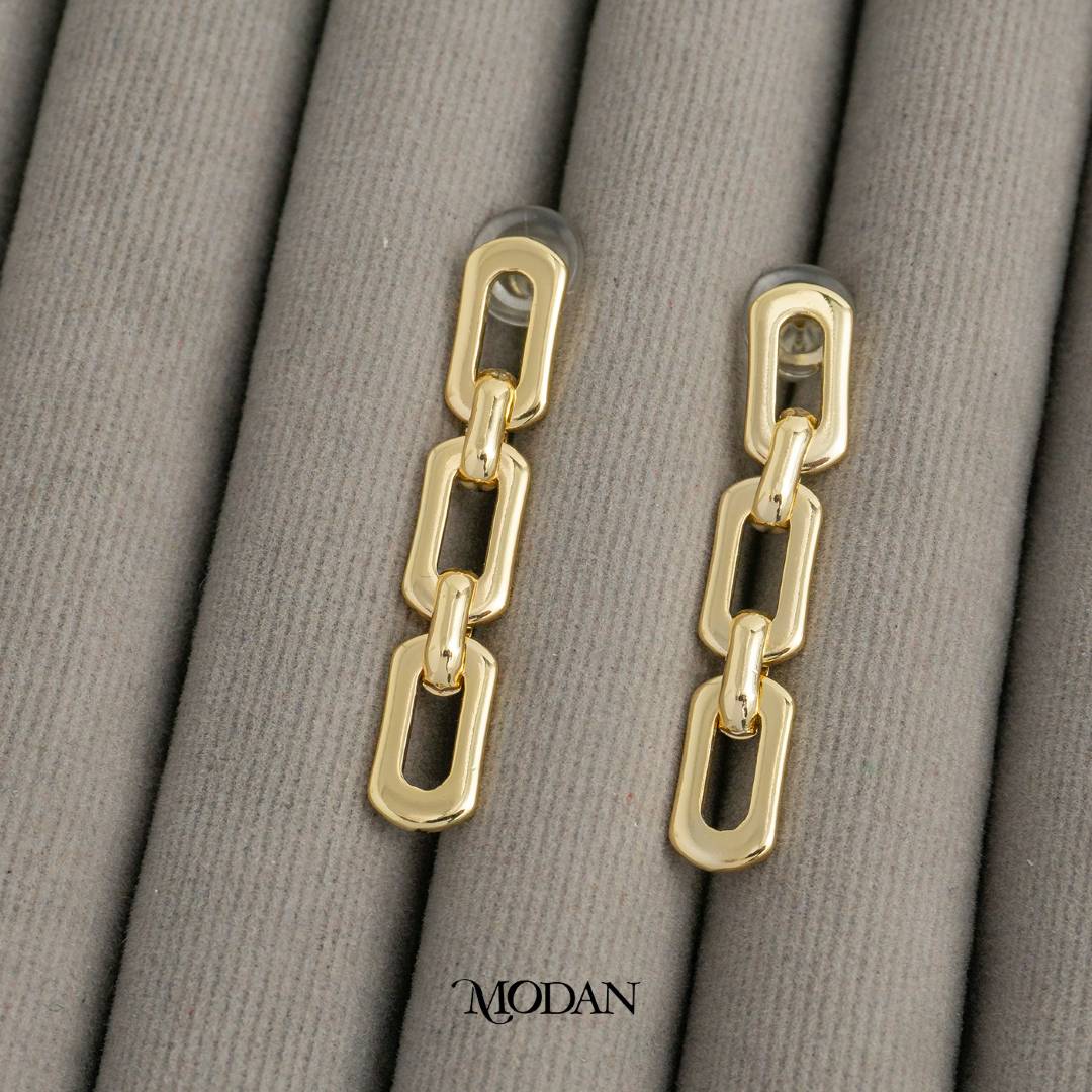 Geometric Link Drop Stud Earrings Anting Tusuk Gantung Hypoallergenic Gold Plated
