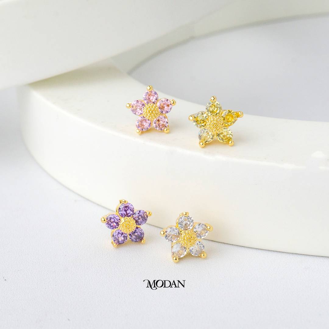 Daisy Flower Colorful  Zirconia DIY Beads Charm Liontin Manik Bunga Hypoallergenic Gold Plated