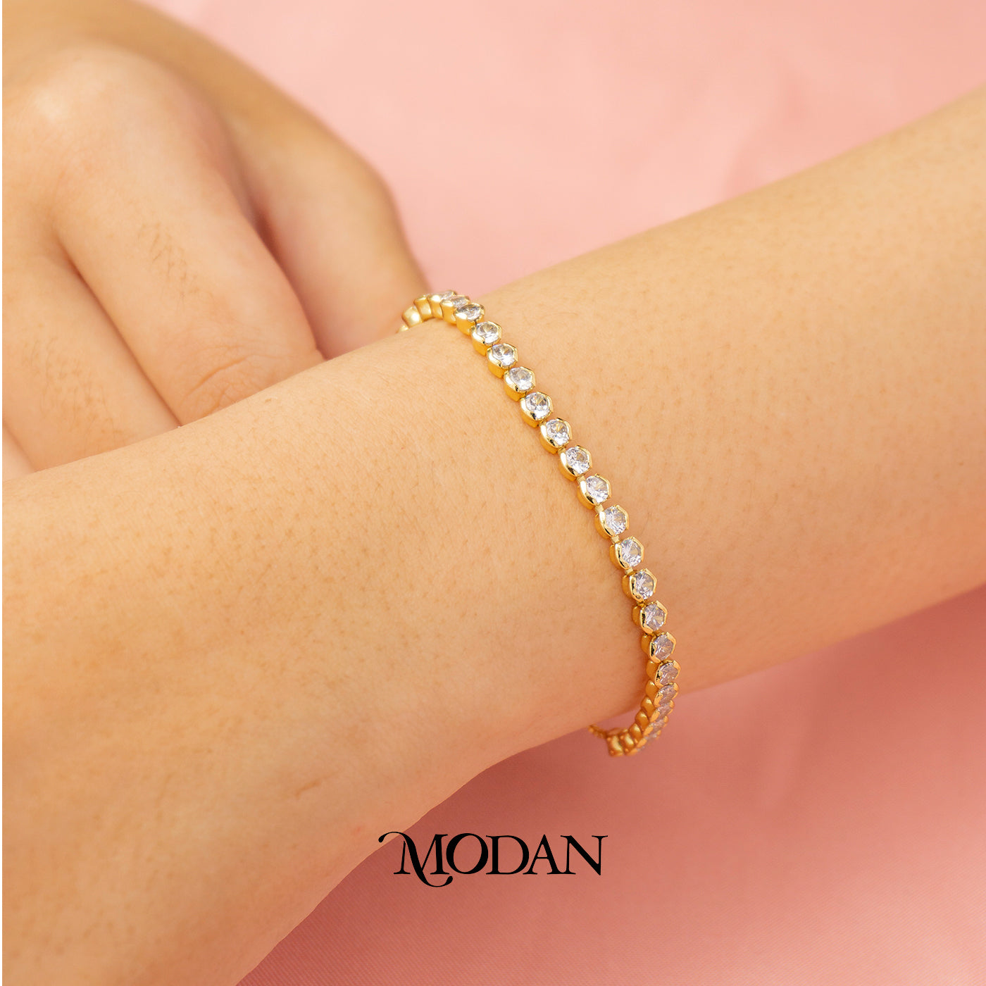 Simple Round Zirconia Tennis Adjustable Bracelet Gelang Serut Hypoallergenic Gold Filled