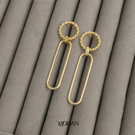 Geometric Rope Link Drop Stud Earrings Anting Tusuk Gantung Hypoallergenic Gold Plated