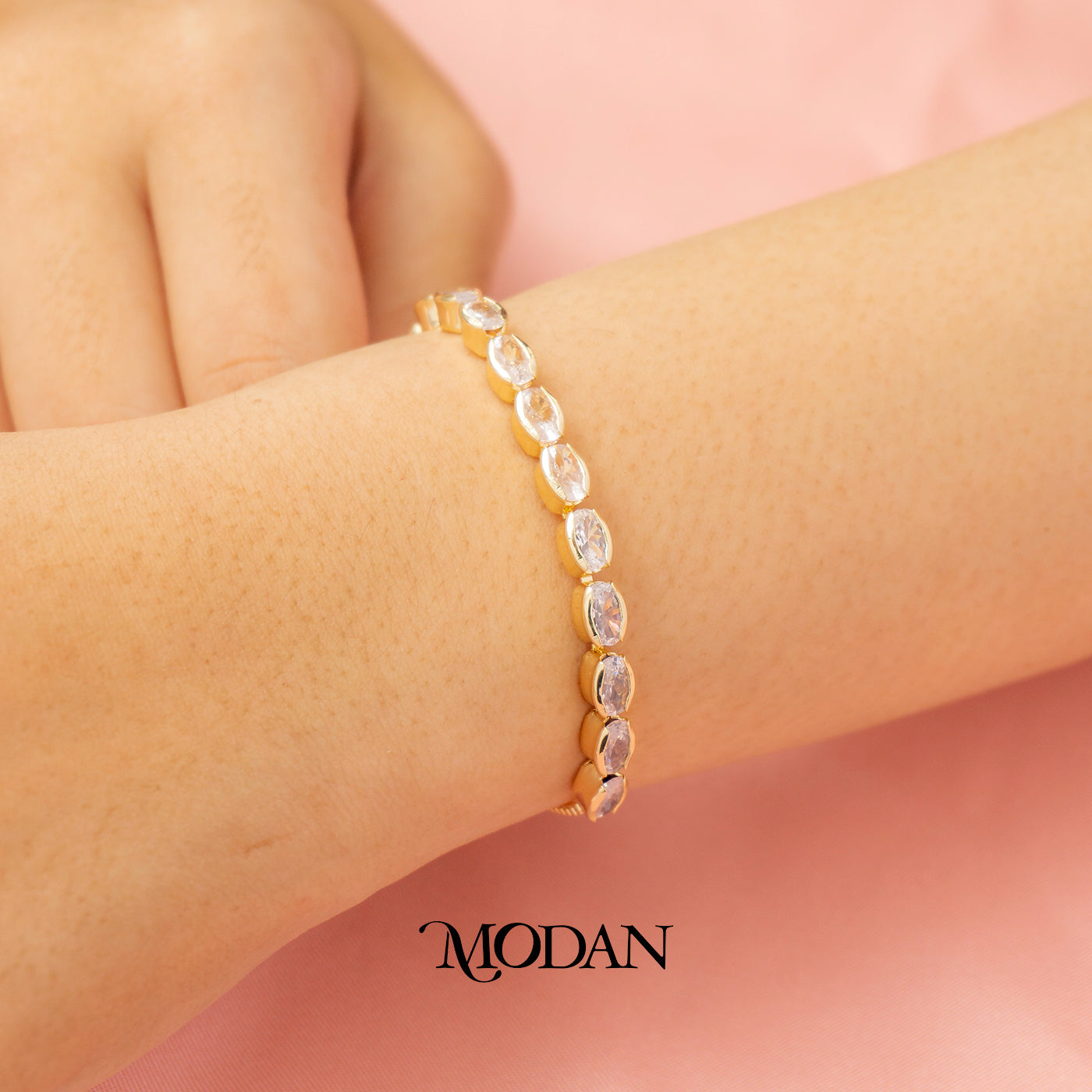 Simple Oval Zirconia Tennis Adjustable Bracelet Gelang Serut Hypoallergenic Gold Filled