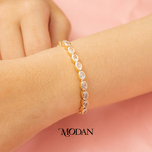 Simple Oval Zirconia Tennis Adjustable Bracelet Gelang Serut Hypoallergenic Gold Filled