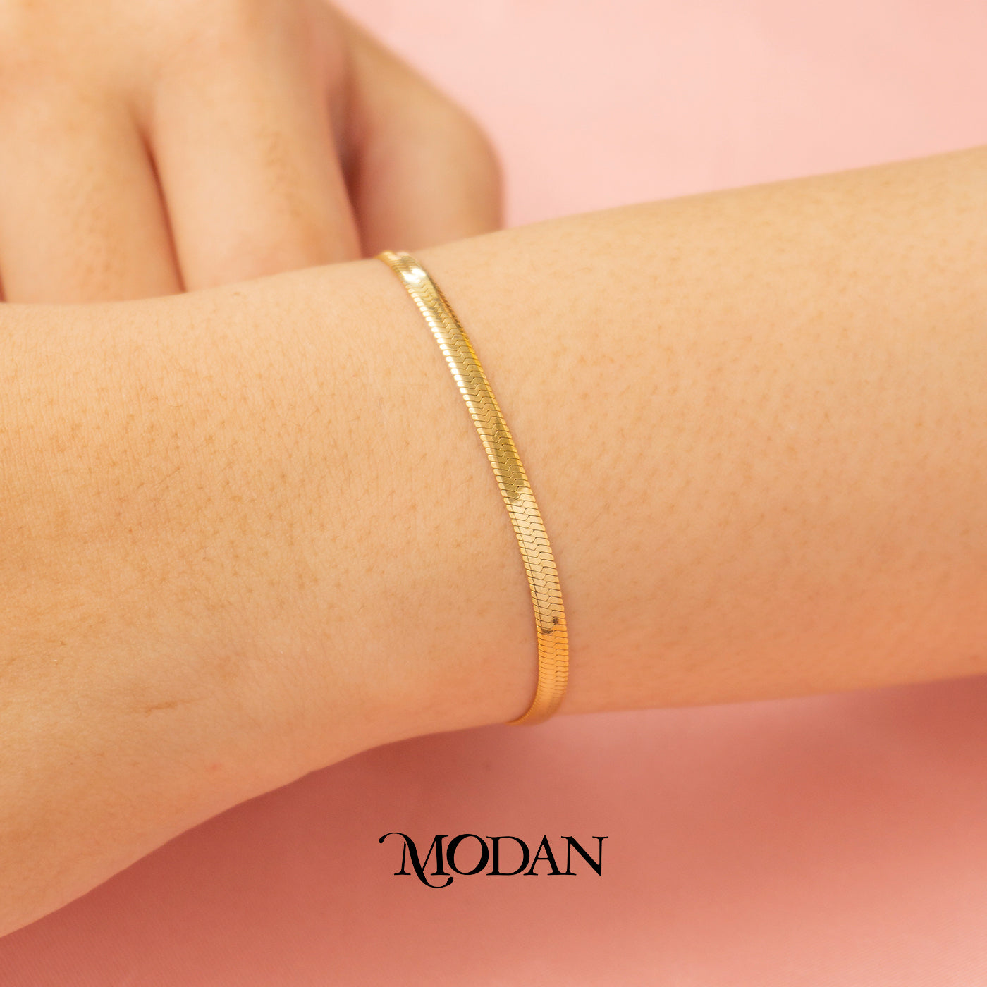 (17cm) Plain Snake Herringbone Chain Bracelet Hypoallergenic Gold Filled